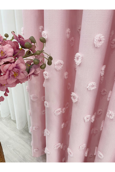 Blue Children's Room Pompom Puffy Blackout Curtain 1/3 Dense Pleating