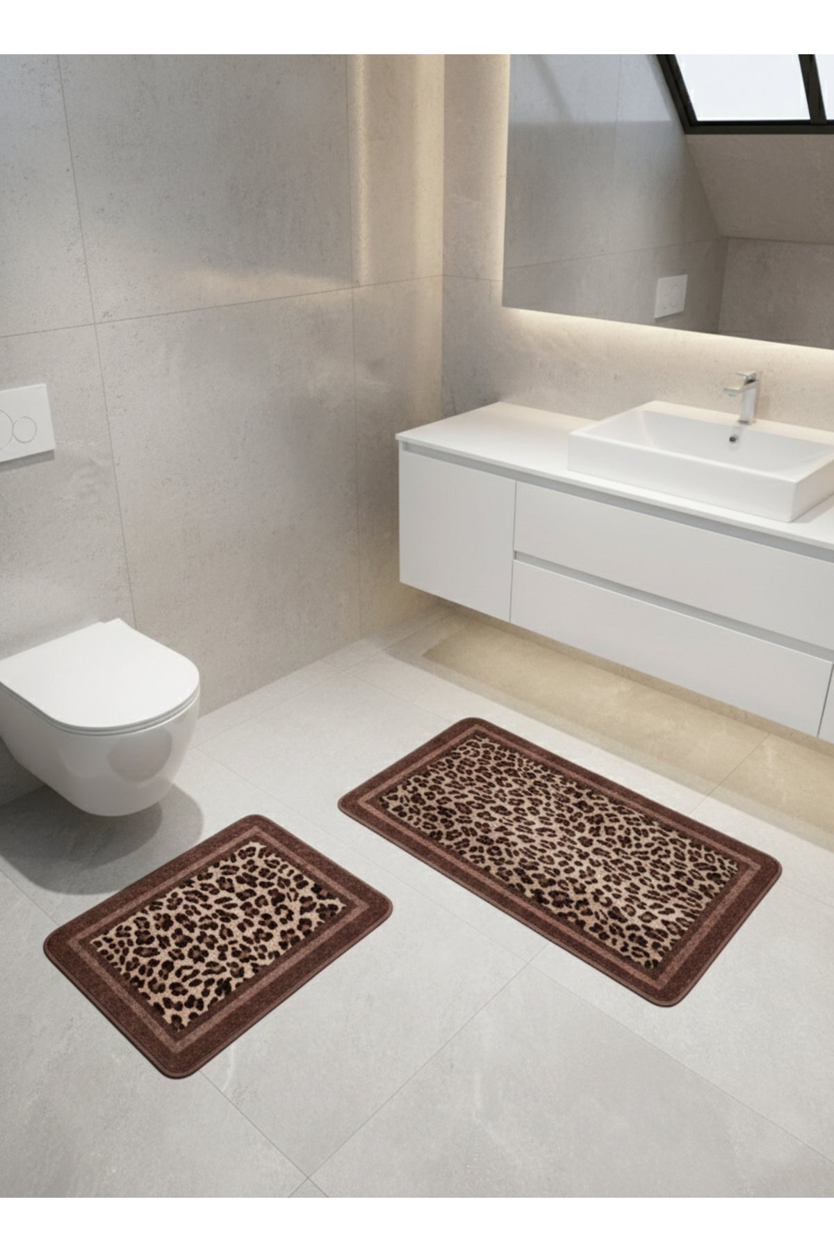 Leopard Pattern 2-Piece Leather Base Bath Mat (60x100 - 60x50)