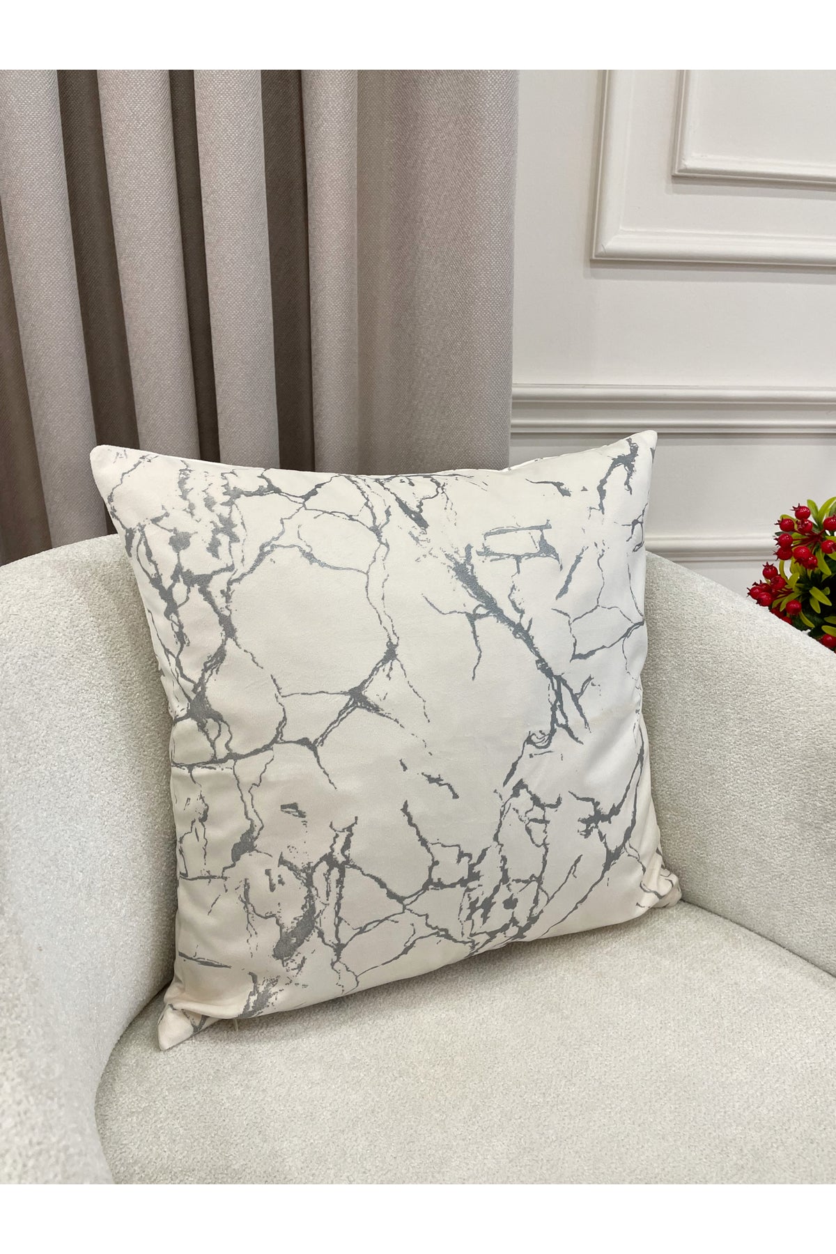 Set of 2 Velvet Throw Pillow Covers Ecru-Silver Foil (45X45)