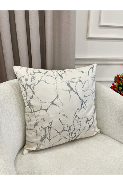 Set of 2 Velvet Throw Pillow Covers Ecru-Silver Foil (45X45)