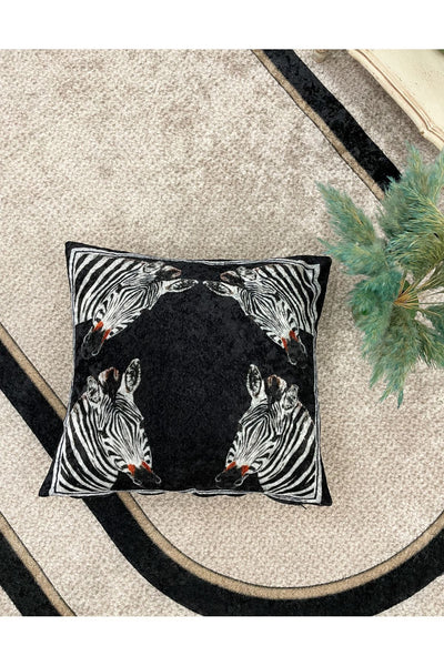 Velvet Horse Patterned Cushion Cover (BLACK) 45x45