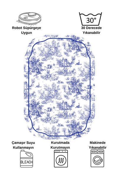 Toile de Jouy Themed Single Latex Base Bathroom Mat (80X120)