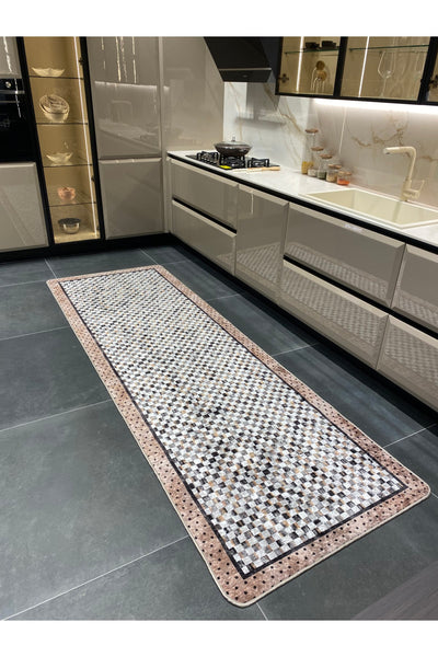 Robert Diamond Pattern Stain-Resistant Kitchen Runner Rug - Brown