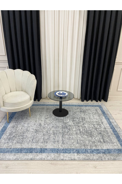 Light Gray Bordered Pattern Latex Leather-Backed Rug