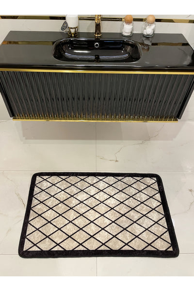 Single Geometric Pattern 60x100 Latex Base Bathroom Mat - BEIGE-BLACK