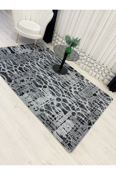 Gray Modern Woven-Look Latex Leather Base Rug