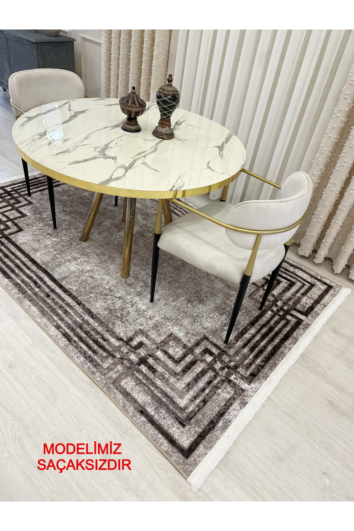 Beige - Brown Vintage Look Latex Non-Slip Base Rug