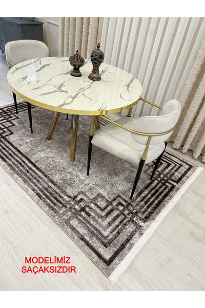 Beige - Brown Vintage Look Latex Non-Slip Base Rug