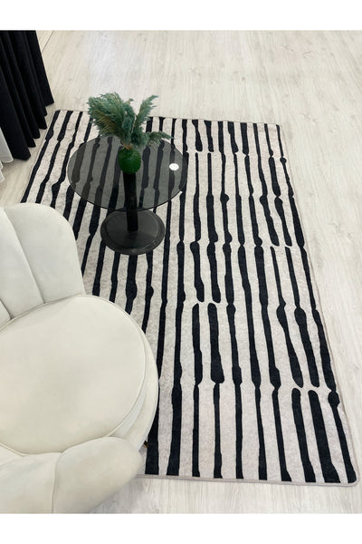 Beige-Black Abstract Look Latex Leather Base Rug