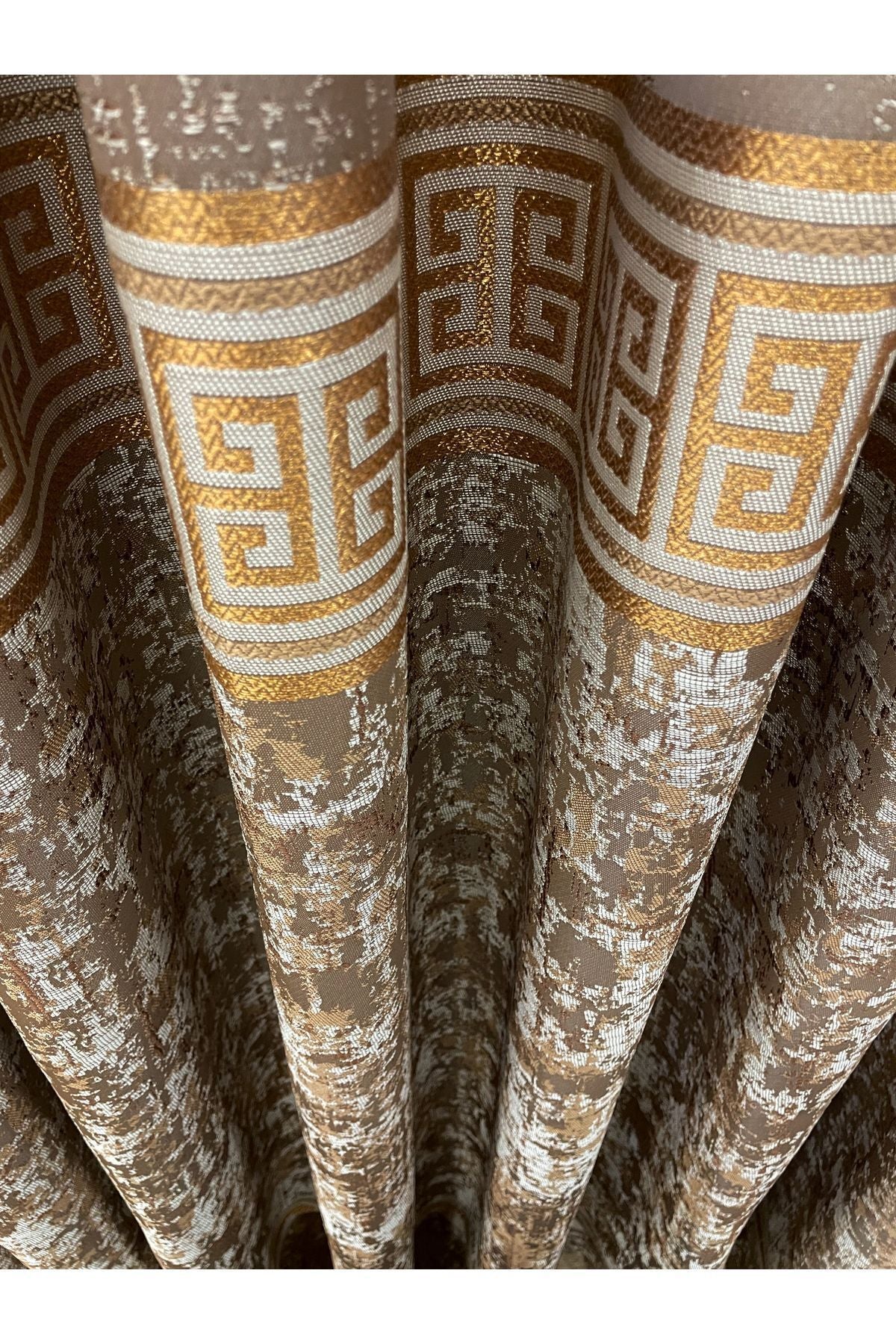 Gray Anthracite Bordered Pattern 1/3 Tight Pleat Jacquard Woven Blackout Curtain