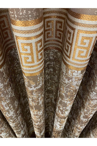 Gray Anthracite Bordered Pattern 1/3 Tight Pleat Jacquard Woven Blackout Curtain