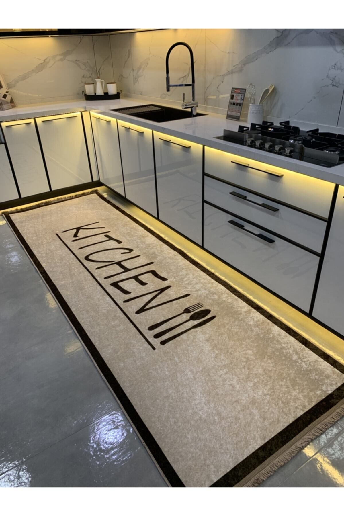 Latex Leather Base Fringed Kitchen Rug