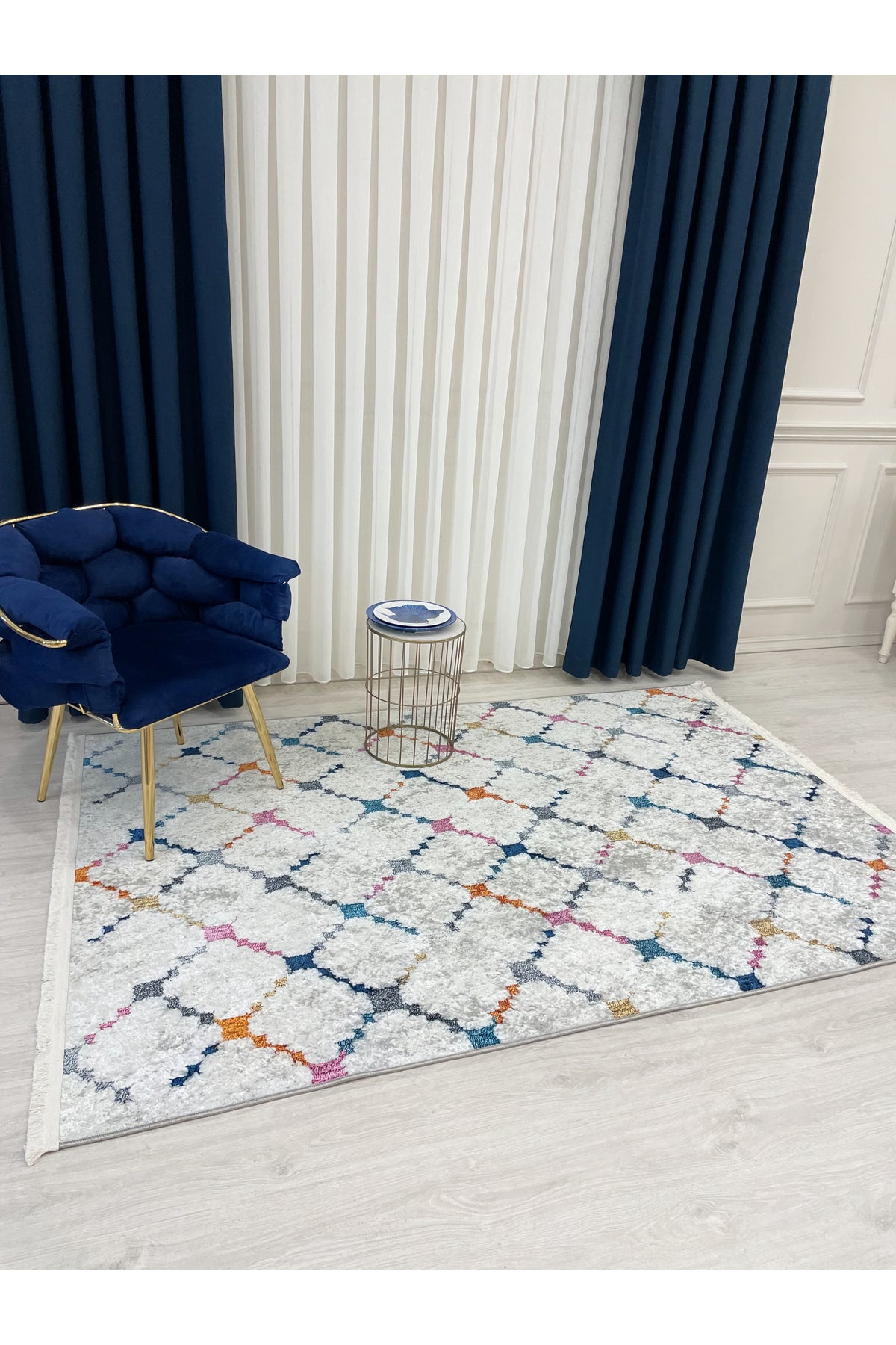 Cream-Gray Embossed Look Latex Leather Base Rug