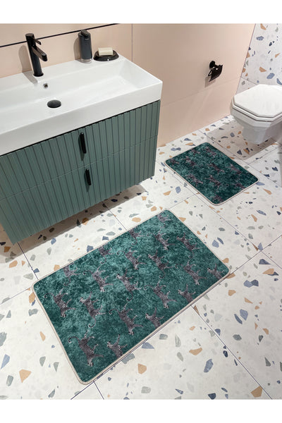 Set of 2 Latex Leather-Backed Bathroom Rug Set (60X100 - 60X50) Dark Gray