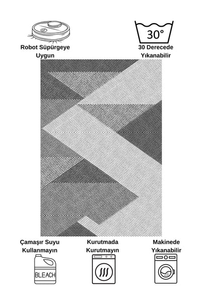 Gray Geometric Pattern Non-Slip Base Runner Rug