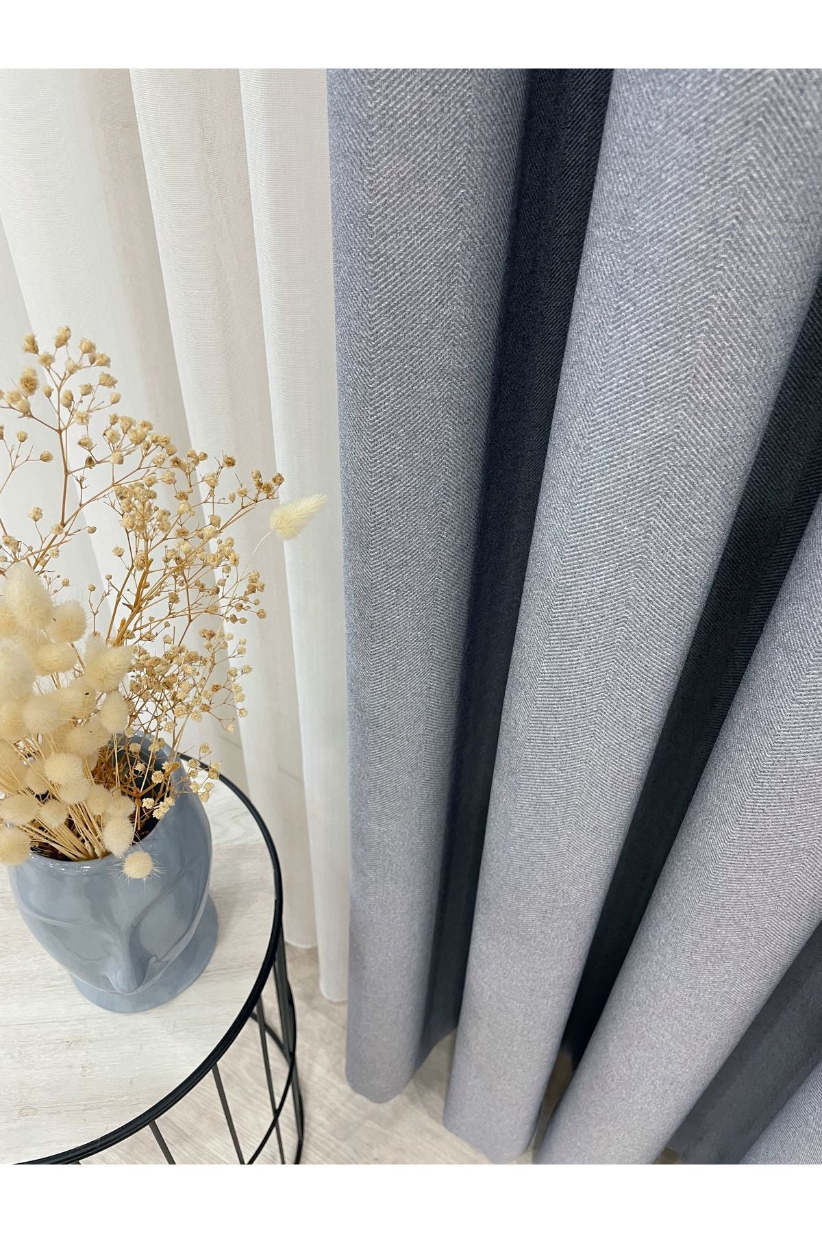 Heathered Milky Brown Linen-Look 1/3 Dense Pleated Blackout Curtain