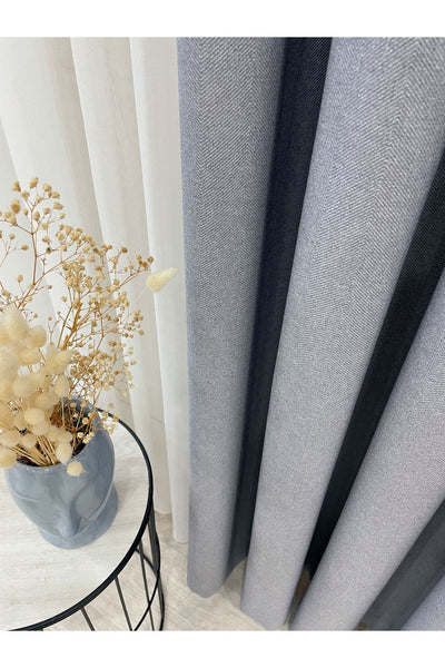 Heathered Milky Brown Linen-Look 1/3 Dense Pleated Blackout Curtain