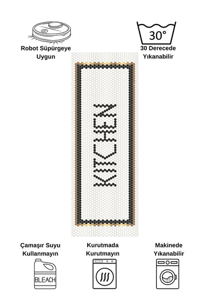 Kitchen Honeycomb Ecru Kitchen Runner Rug