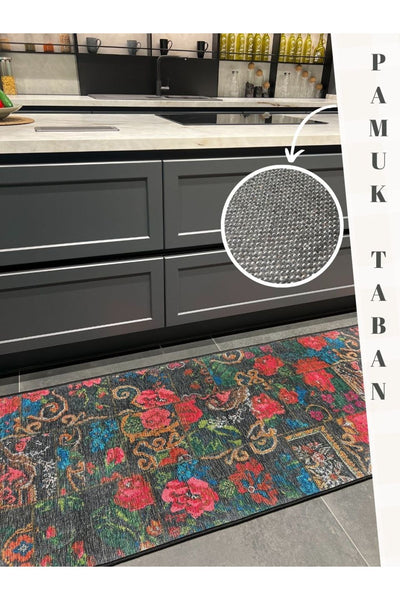 Patchwork Patterned Runner Kitchen Rug, Woven Base Rug