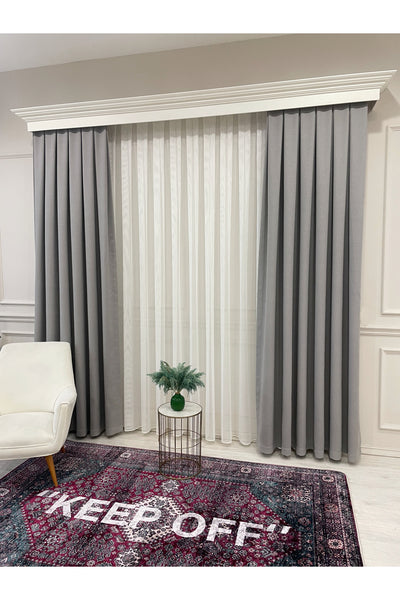 Stone Grey 1/3 Tight Pleat Linen-Look Blackout Curtain