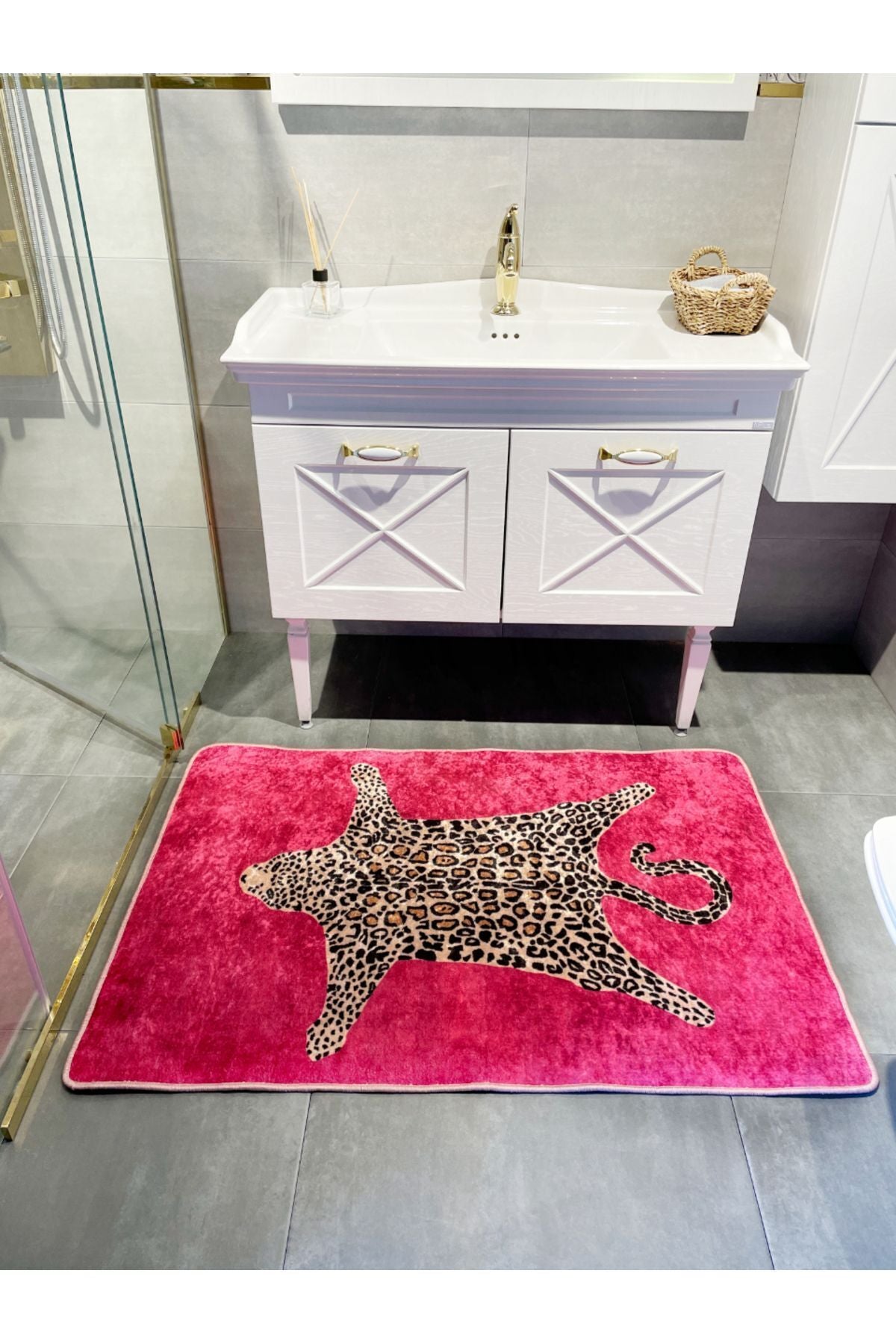 Leopard Pattern Washable 80x120 Single Bath Mat - Black