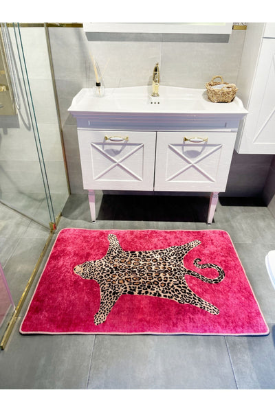 Leopard Pattern Washable 80x120 Single Bath Mat - Black