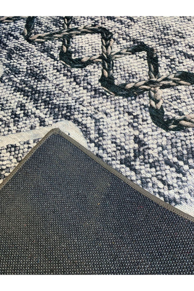 Ethnic Pattern Woven Backing Rug - Gray-Black
