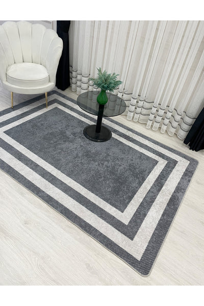 Gray Wicker-Look Bordered Latex Leather Base Rug