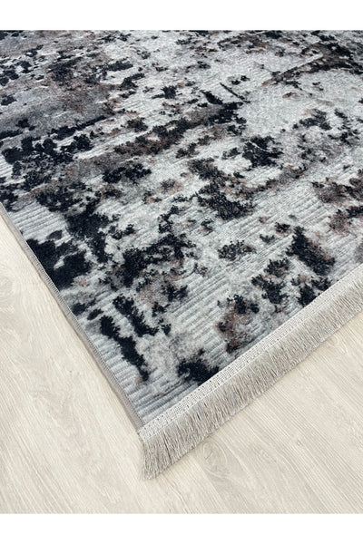 Abstract Pattern Fringed Latex Leather-Backed Rug