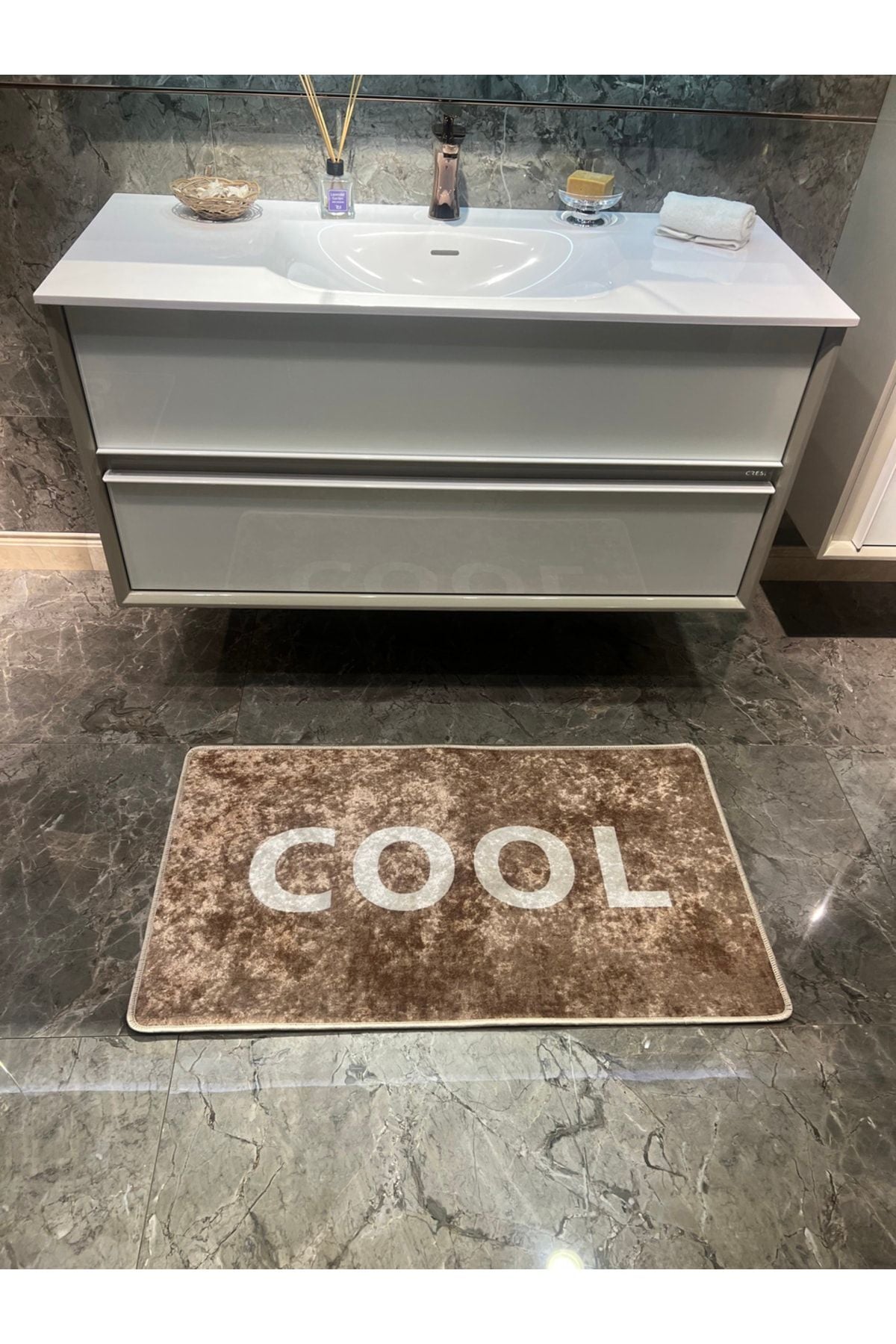 Cool Model 2'li Lateks Taban Banyo Paspas Takımı (60X100 - 60X50) - Kahverengi