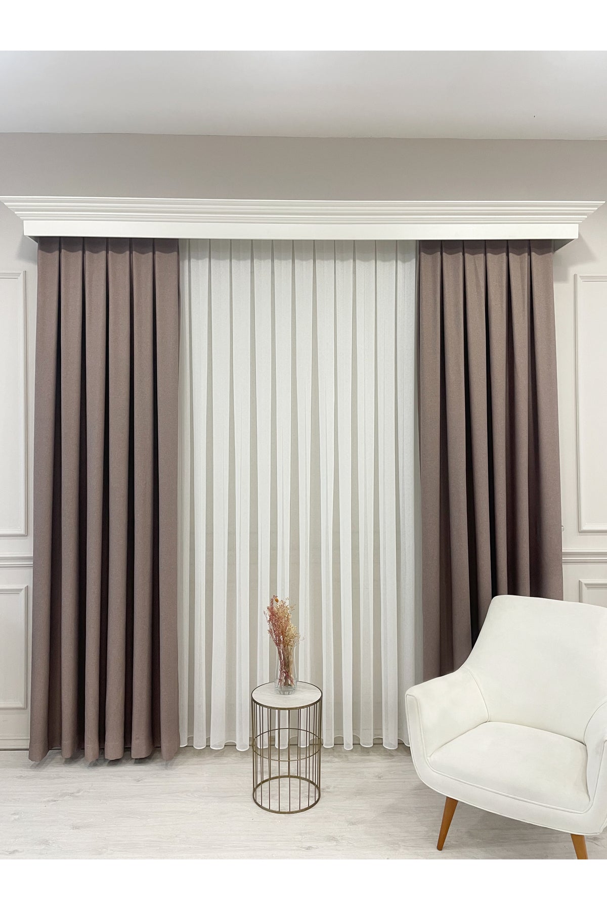Heathered Milky Brown Linen-Look 1/3 Dense Pleated Blackout Curtain