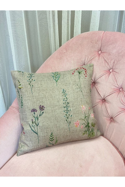 Country Collection Natural Linen Floral Cushion Cover