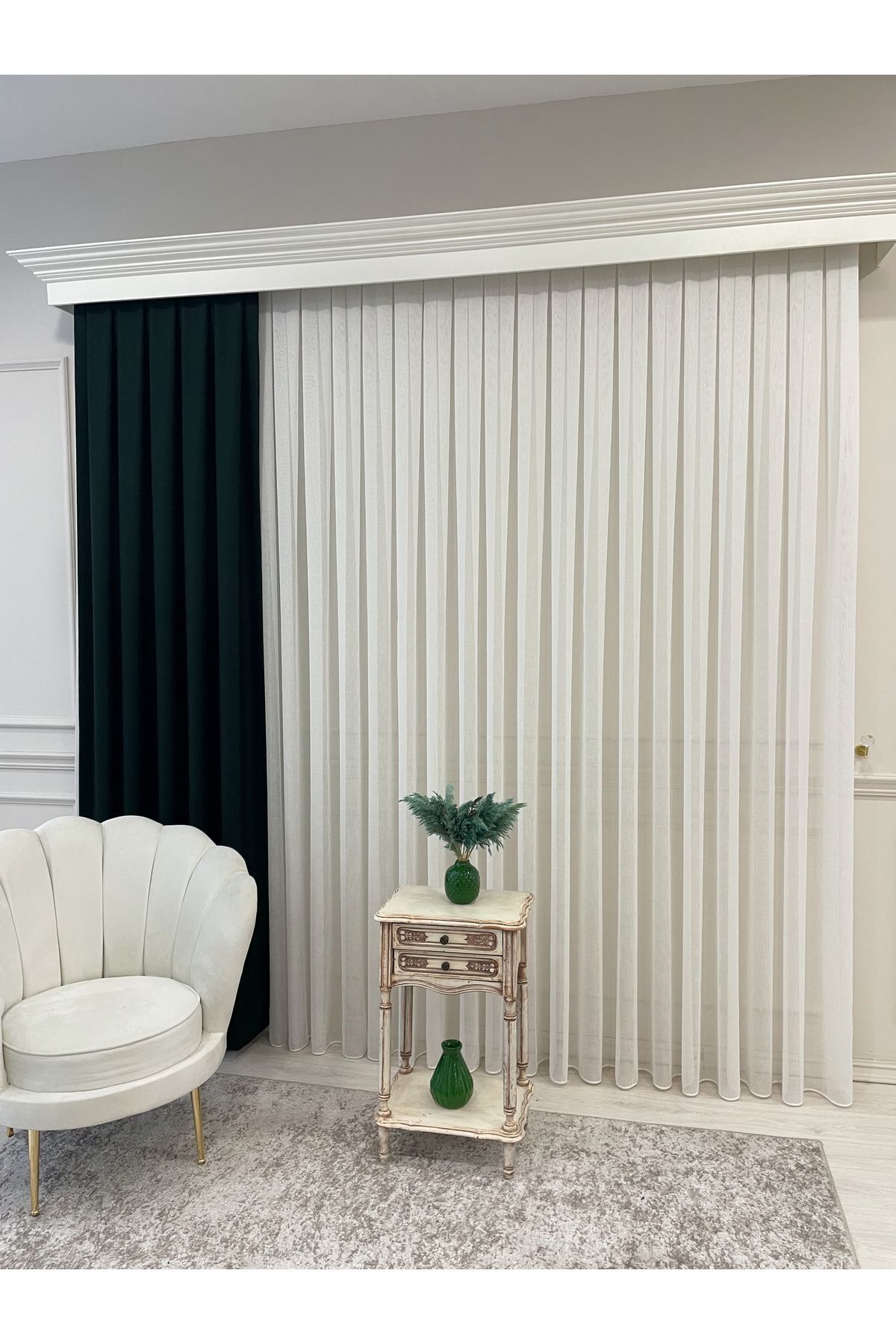 Ecru Linen-Look 1/3 Dense Pleated Sheer Curtain