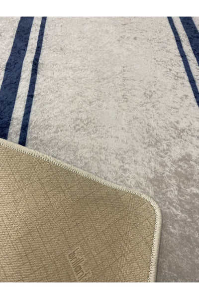 Calibri Saçaksız Deri Taban Leke Tutmaz Kapı Önü Paspası, Balkon Teras Halısı - Lacivert Çizgili