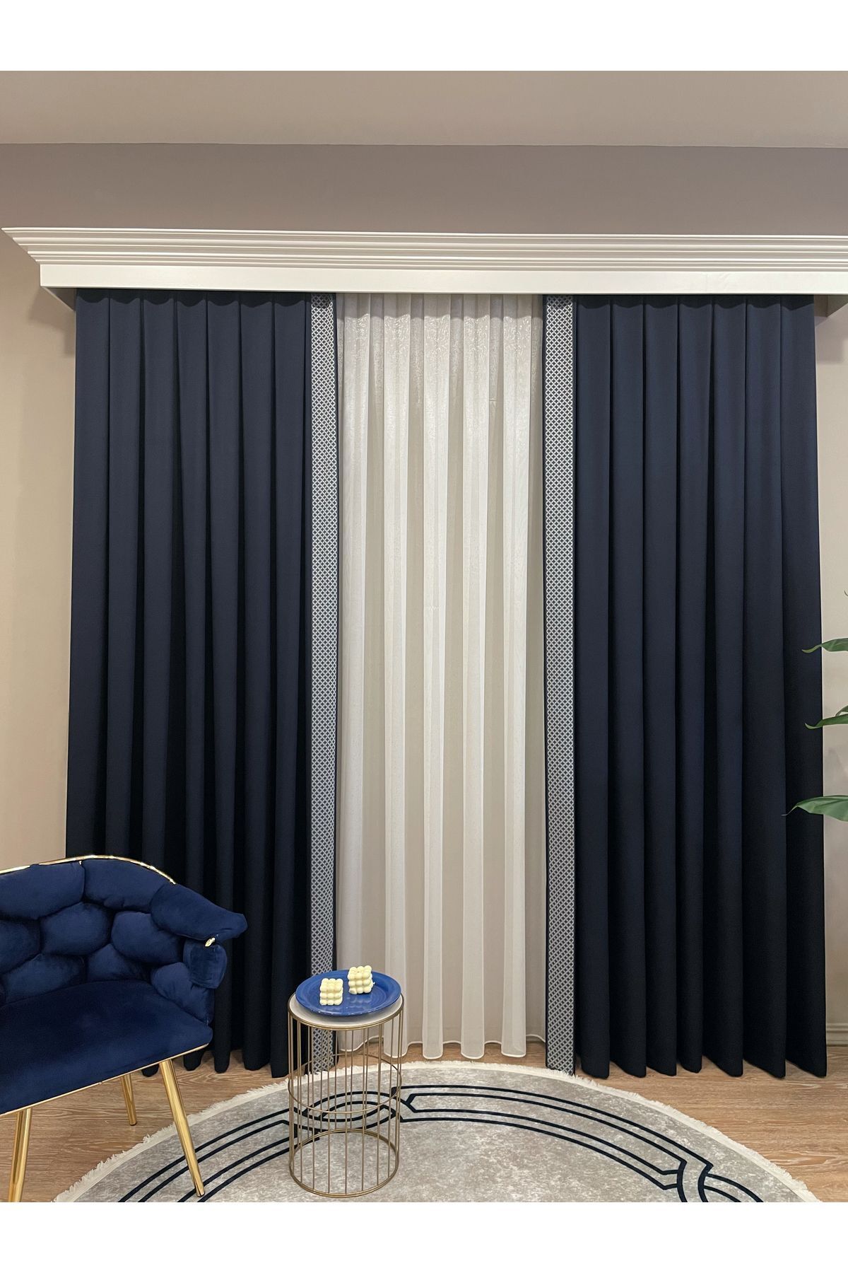 Panel Pattern Jacquard 1/3 Dense Pleat Blackout Curtain - Anthracite Gray - Gold Border