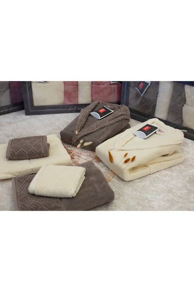 6-Piece Gray - Salmon Family Bathrobe Set