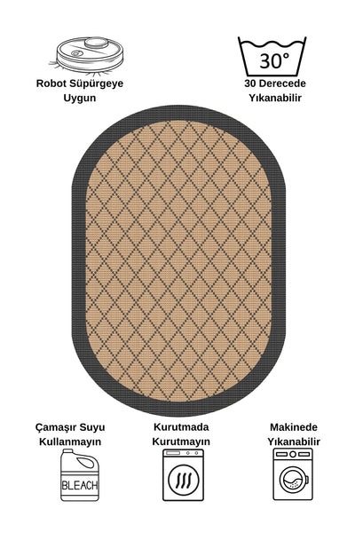 GREEN-BROWN Jute Sisal Look Bordered Non-Slip Base Runner Rug