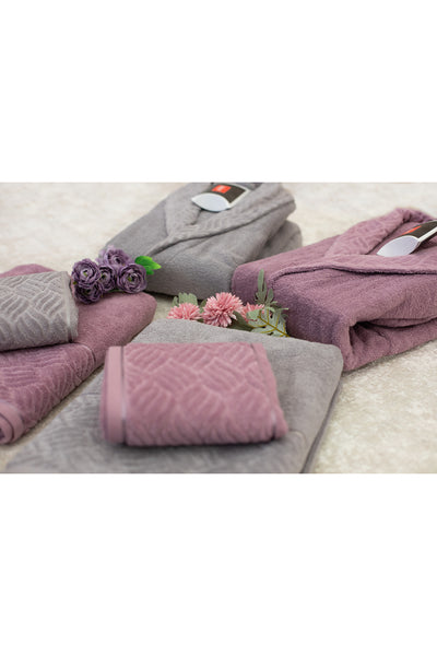6-Piece Gray - Salmon Family Bathrobe Set