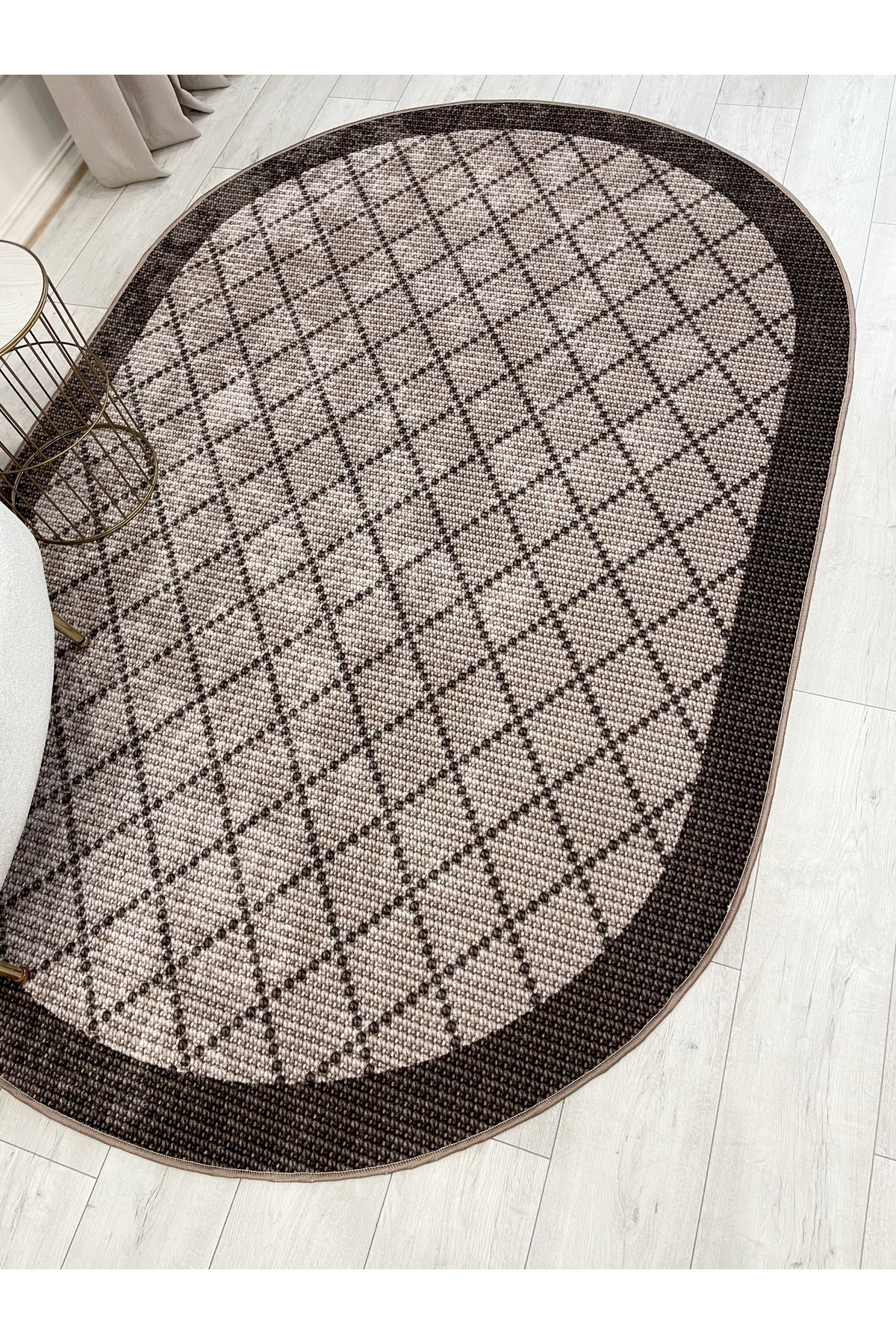 GREEN-BROWN Jute Sisal Look Bordered Non-Slip Base Runner Rug