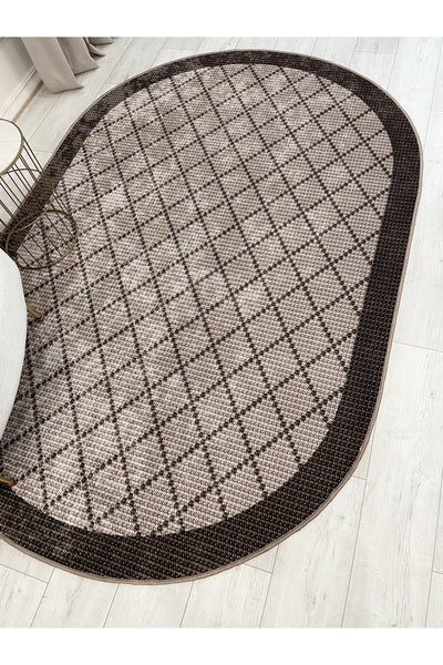 GREEN-BROWN Jute Sisal Look Bordered Non-Slip Base Runner Rug