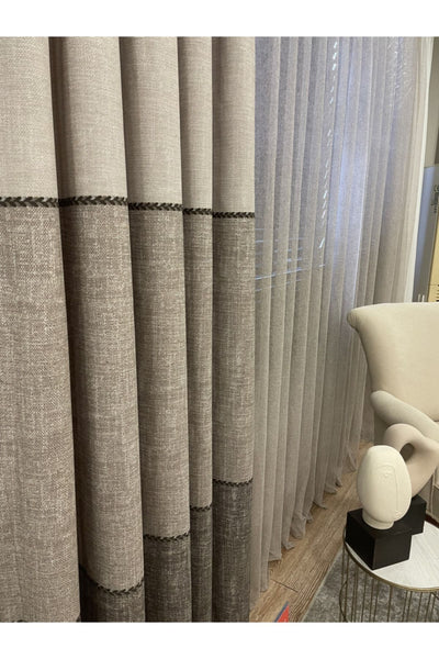 Linen-Look Knit Detail Patterned 1/2.50 Pleated Blackout Curtain