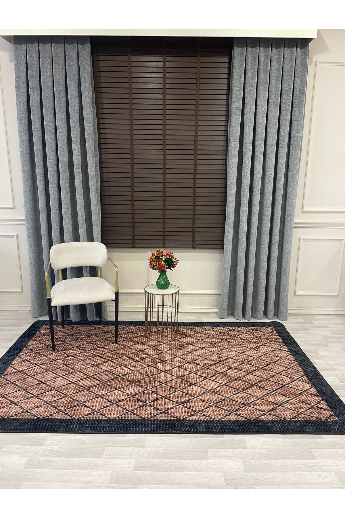 GREEN-BROWN Jute Sisal Look Bordered Non-Slip Base Runner Rug