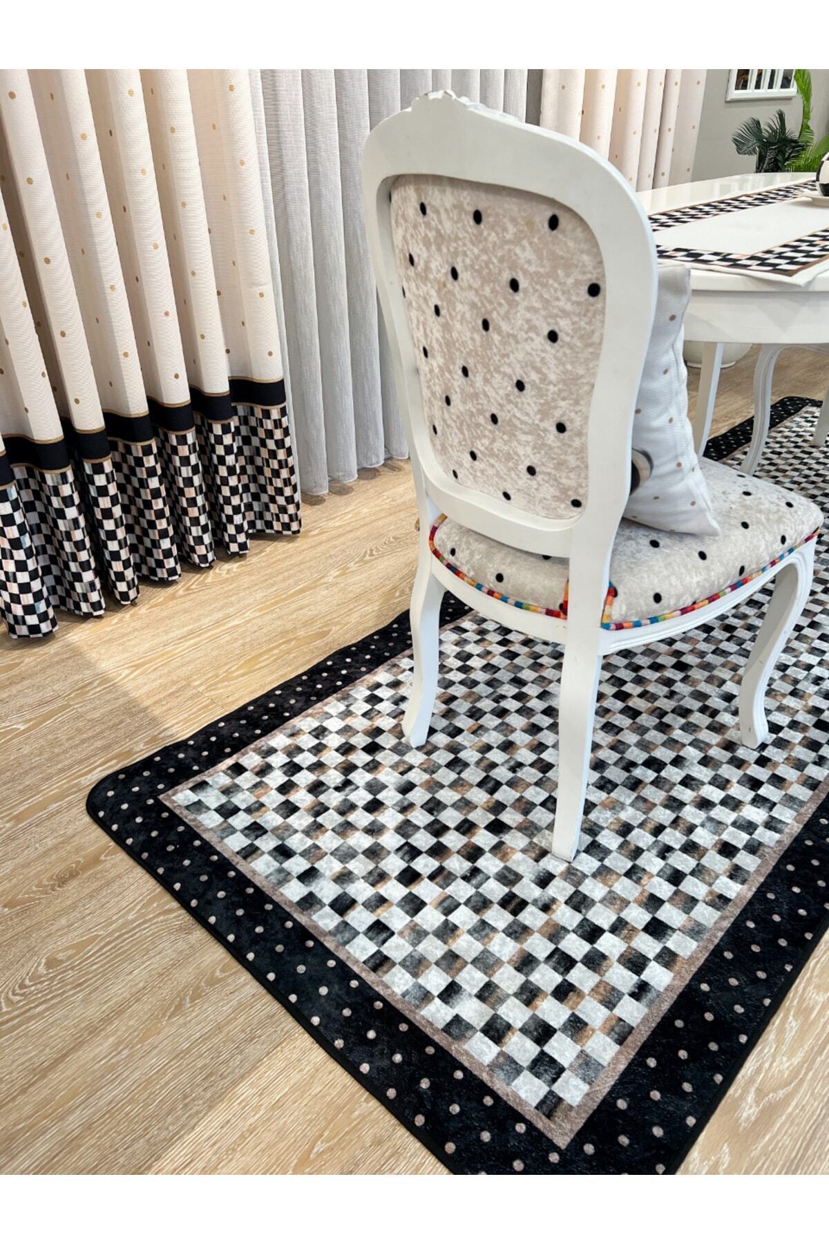 1/3 Dense Pleated Checkered Curtain Panel - Beige-Black