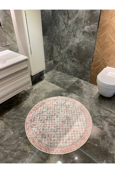 Robert Blue Diamond Pattern Fringeless Round Bathroom Mat - Blue Size 100x100