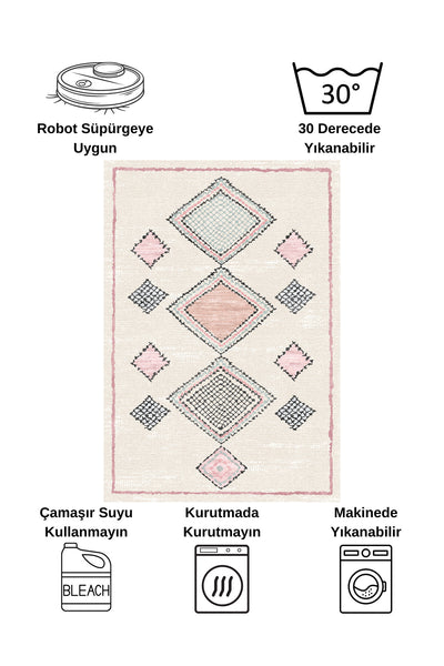 Beige - Powder Pink Ethnic Pattern Latex Non-Slip Base Rug