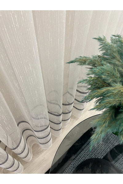Modern Shantung Banded 1/3 Dense Pleat - Ecru/Gray Sheer Curtain