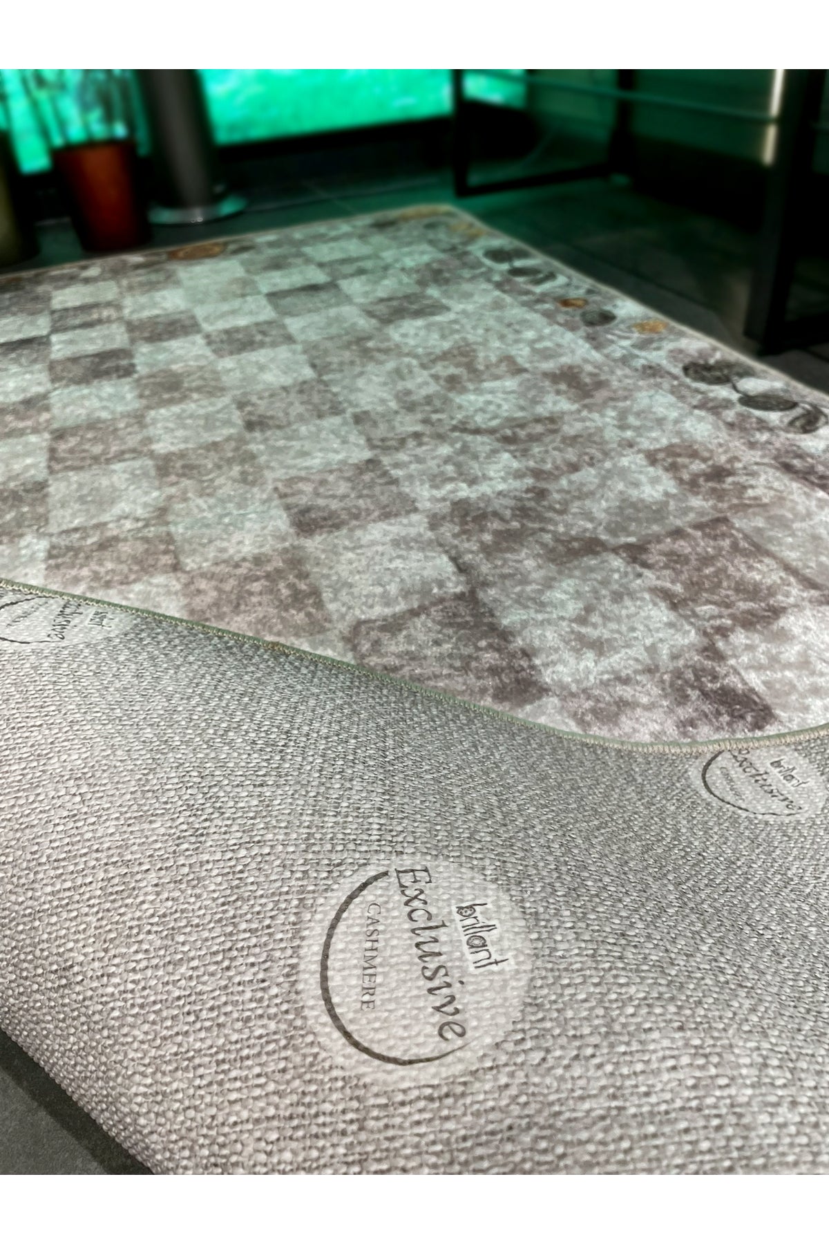 Beige Orange Checkered Pattern Non-Slip Base Kitchen Rug