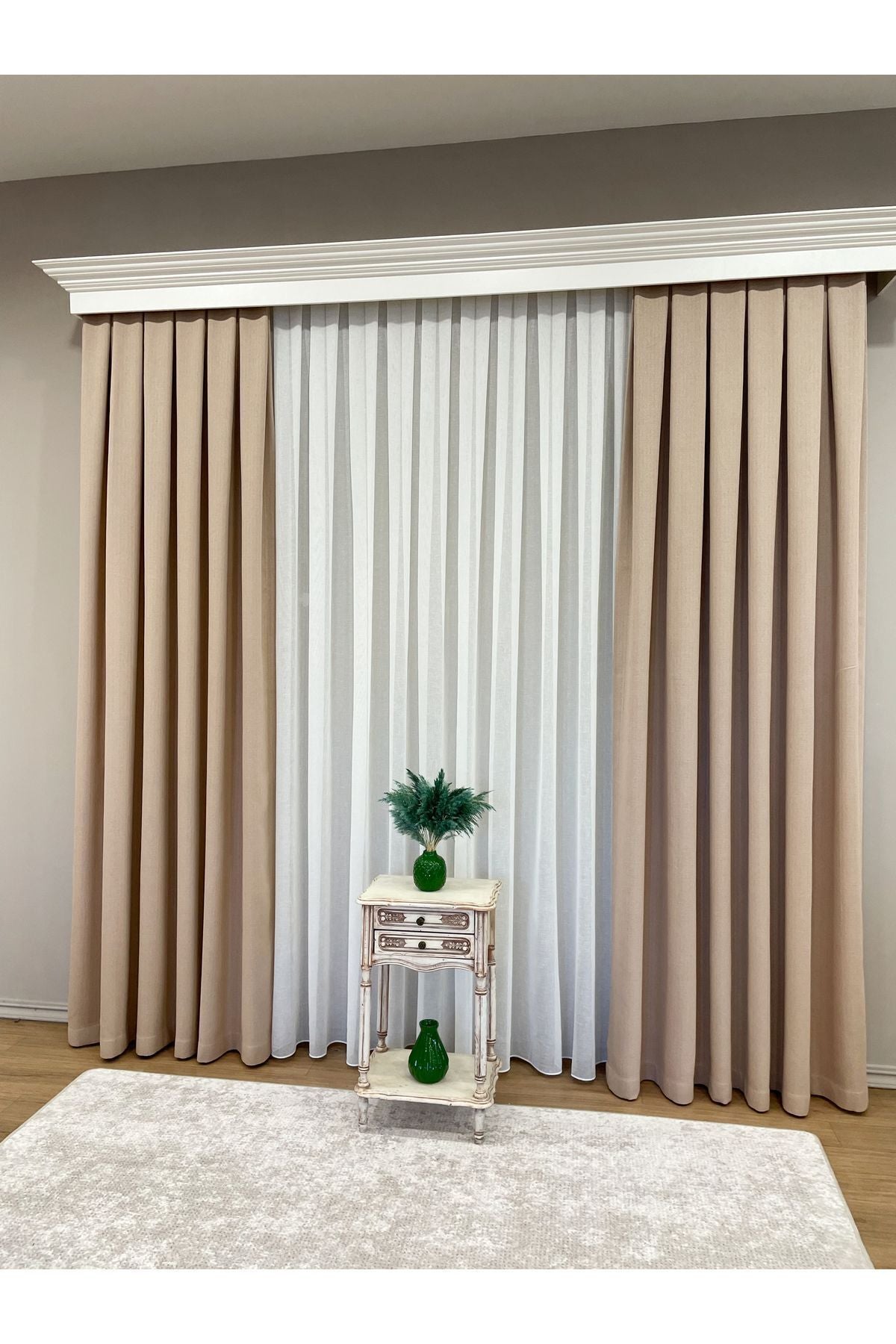 Stone Grey 1/3 Tight Pleat Linen-Look Blackout Curtain