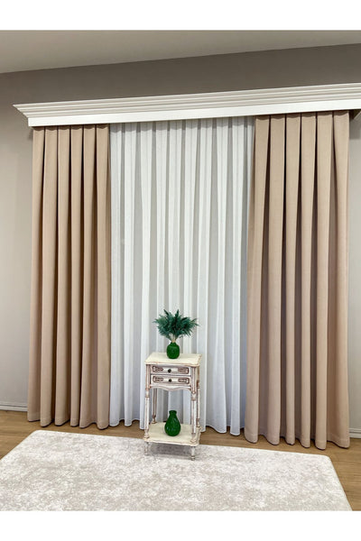 Stone Grey 1/3 Tight Pleat Linen-Look Blackout Curtain