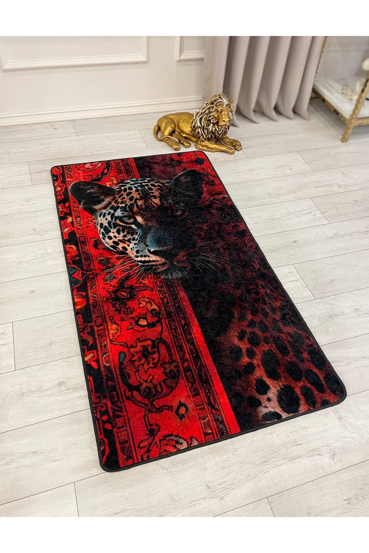 Cheetah Print Red Decorative Latex Rug